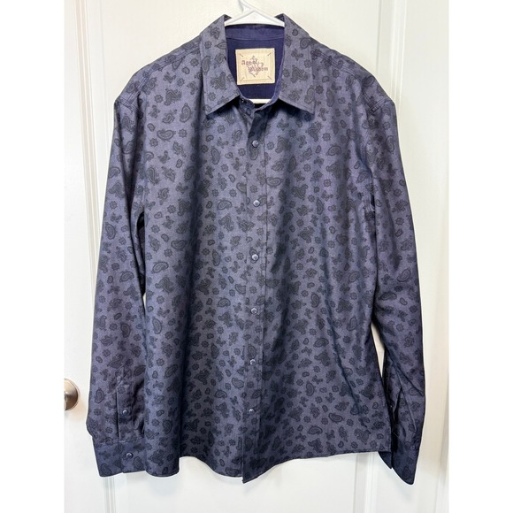 Age Of Wisdom Other - Age of Wisdom Mens Navy‎ Blue Paisley Snap Front Long Sleeve Shirt Large Stretch